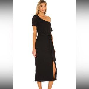 Lovers and Friends Eden Midi Dress Womens S Black Belted Side Button Slit Chic